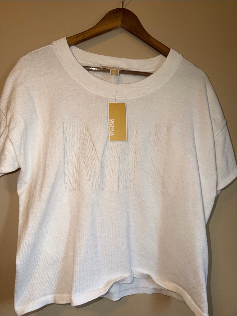 Michaels White Short-Sleeve Knit Tee with Subtle MK Detail